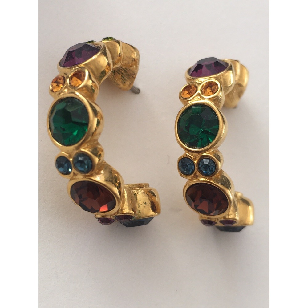 Joan Rivers Pierced Hoop Earrings stain glass colorful